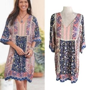 Sundance “My Favorite Dress Ever” Floral & Crochet Lace Boho Mini Dress - M